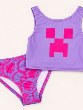 MINECRAFT Girls' Purple & Hot Pink Bikini Set - Girls Minecraft Swimsuit